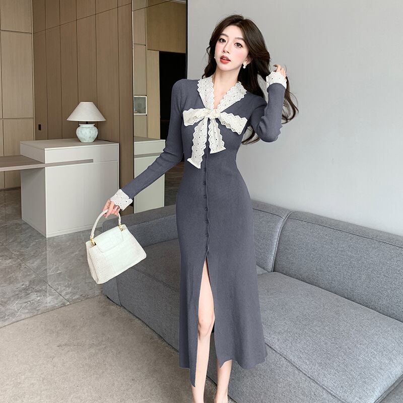 【dress】リボン付きニットワンピース　M27841