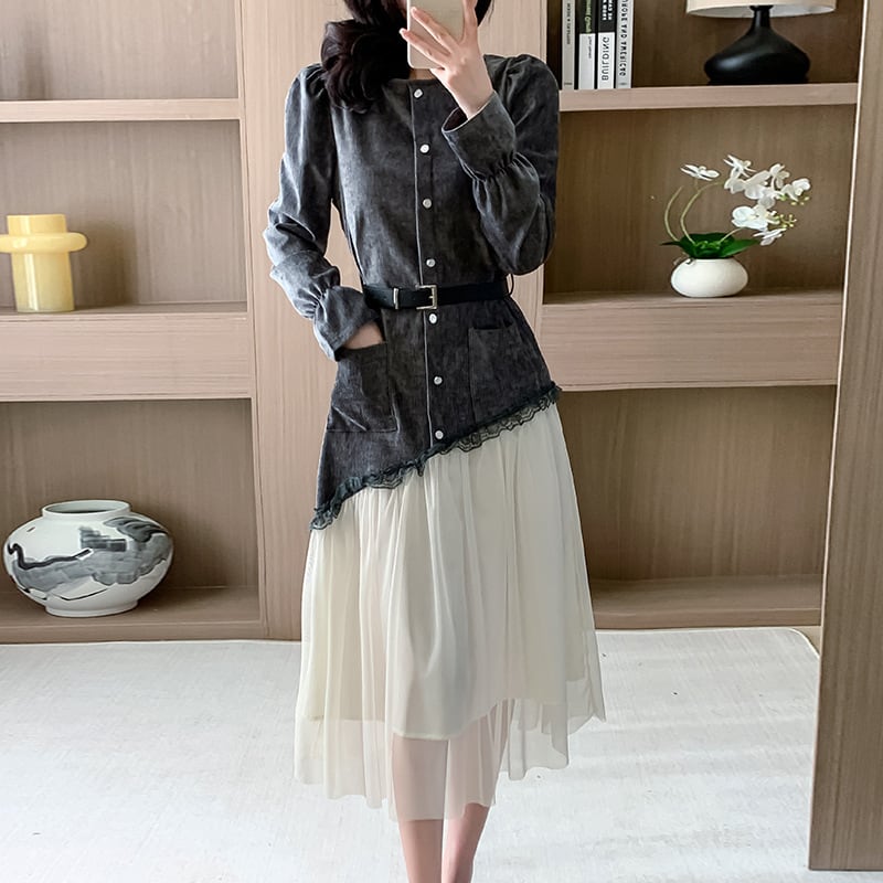 【dress】チュールコンビワンピース　M29588