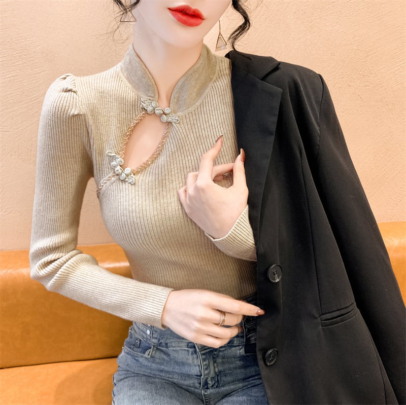 【tops】ビジューニットトップス　M28708