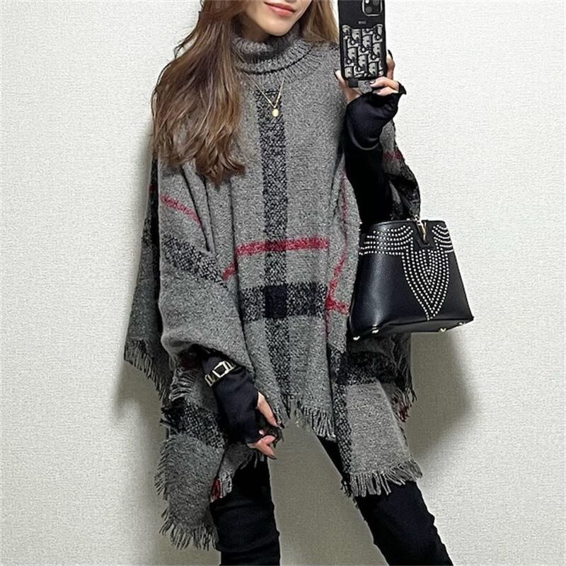 【tops】ハイネックケープニットセーター　M18451