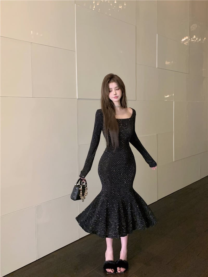 【dress】ビジューマーメイドワンピース　M26179