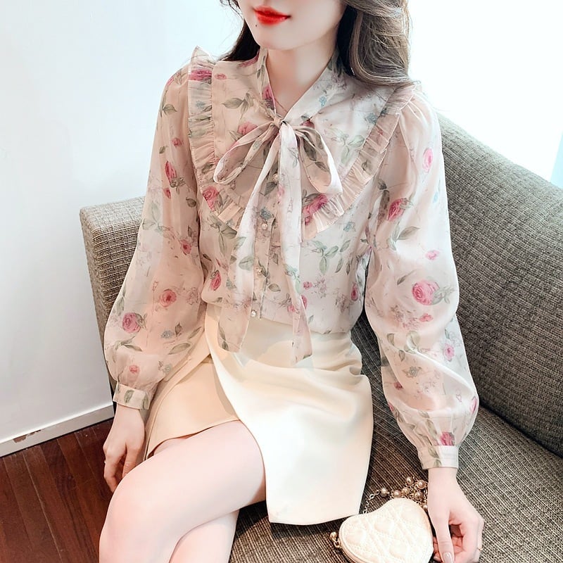【tops】リボン付きシャツトップス　M25728
