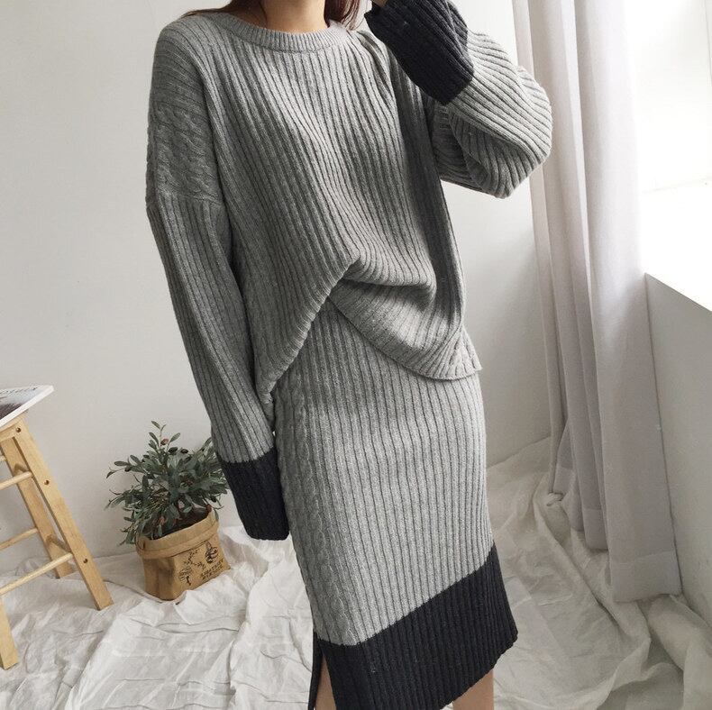 【set】ニットトップス×スリットスカートセット　N2120