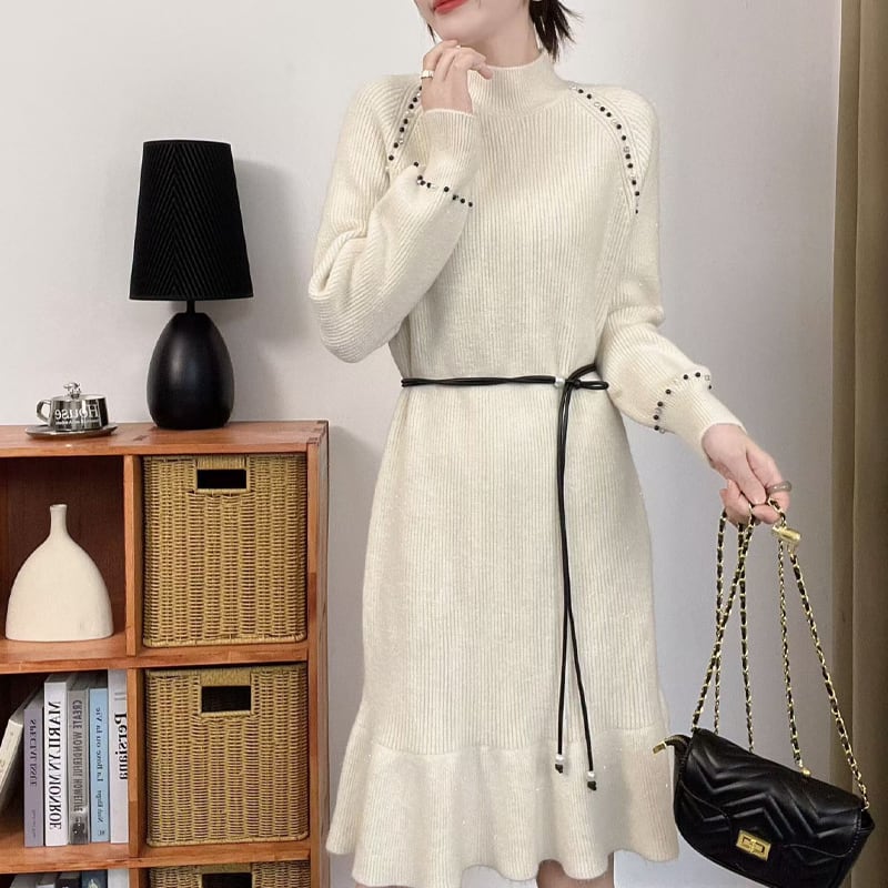 【dress】ハイネックニットワンピース Q7035