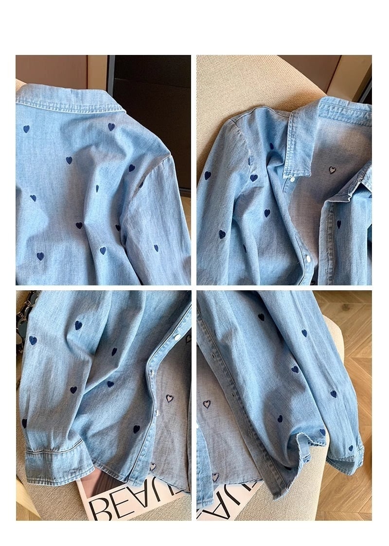 【tops】ハート柄デニムシャツトップス　M29698