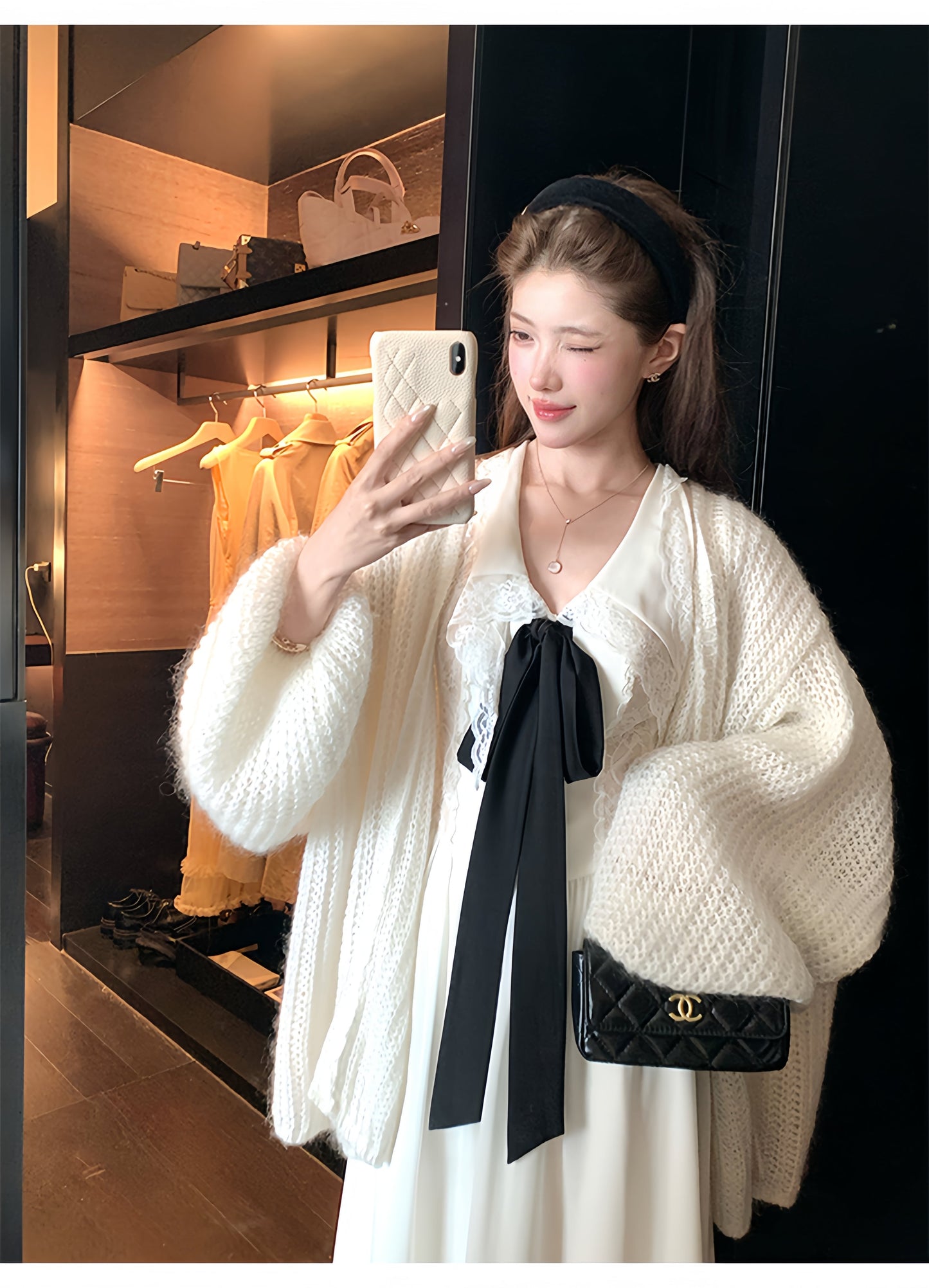 【dress】ビッグリボンレースドッキングロングワンピース　N3316