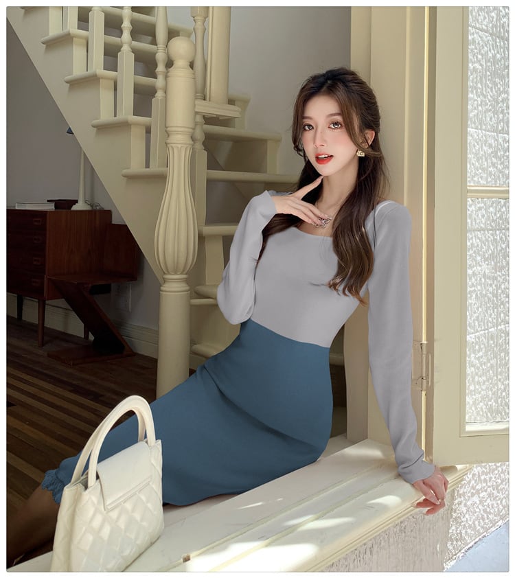 【dress】配色ニットワンピース　M25476