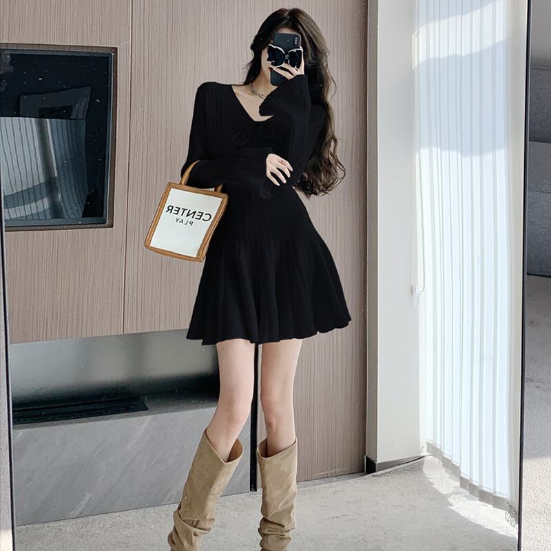 【dress】フレアニットワンピース Q6936