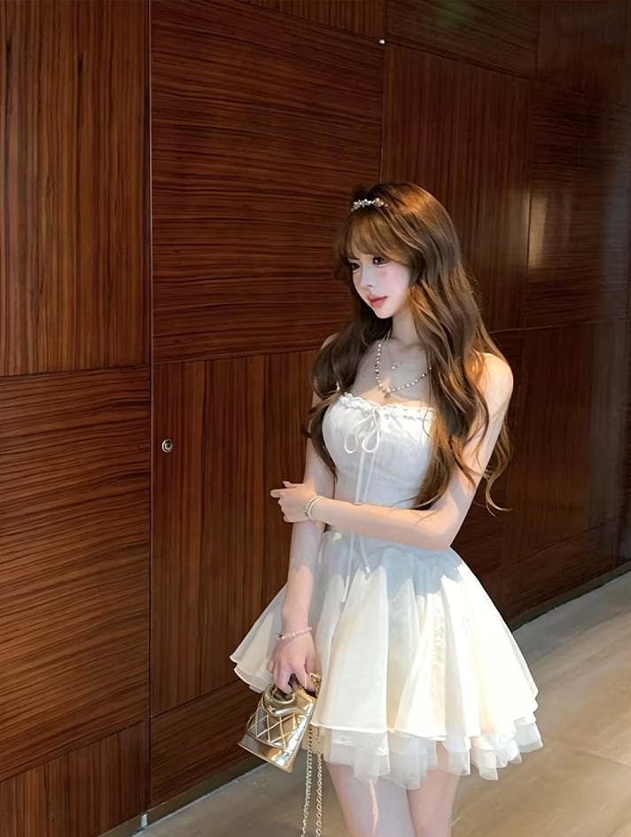【dress】レースドッキングフレアワンピース Q8470
