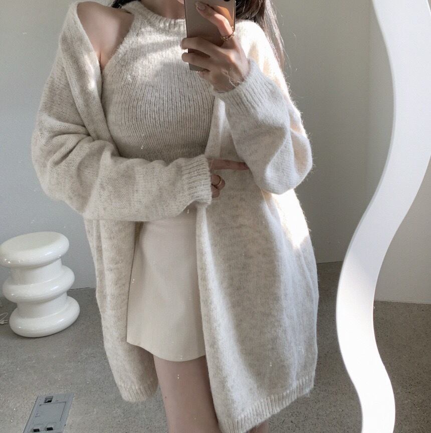 【set】ノースリーブトップス×カーディガンセット Q6597