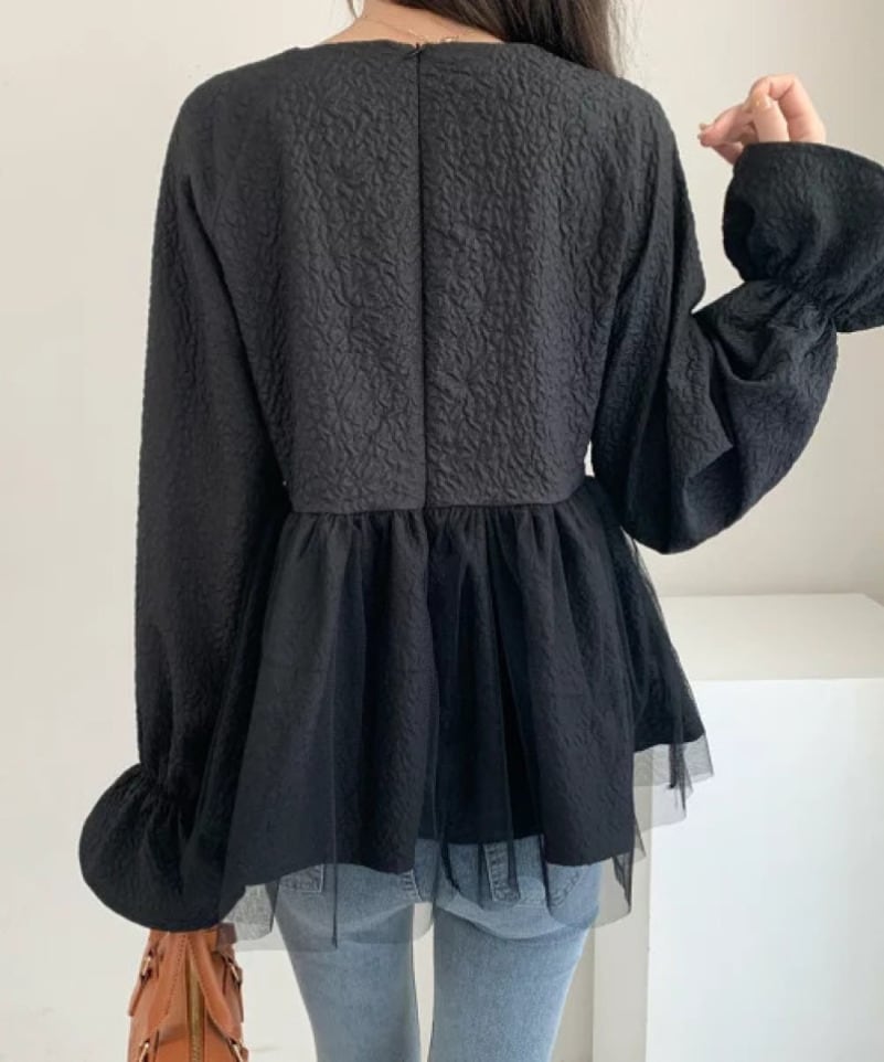 【tops】メッシュ偽二つ切り替えブラウスG20303