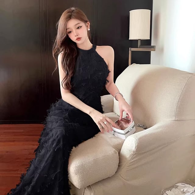 【dress】ホルターネックマキシ丈ワンピースF7478