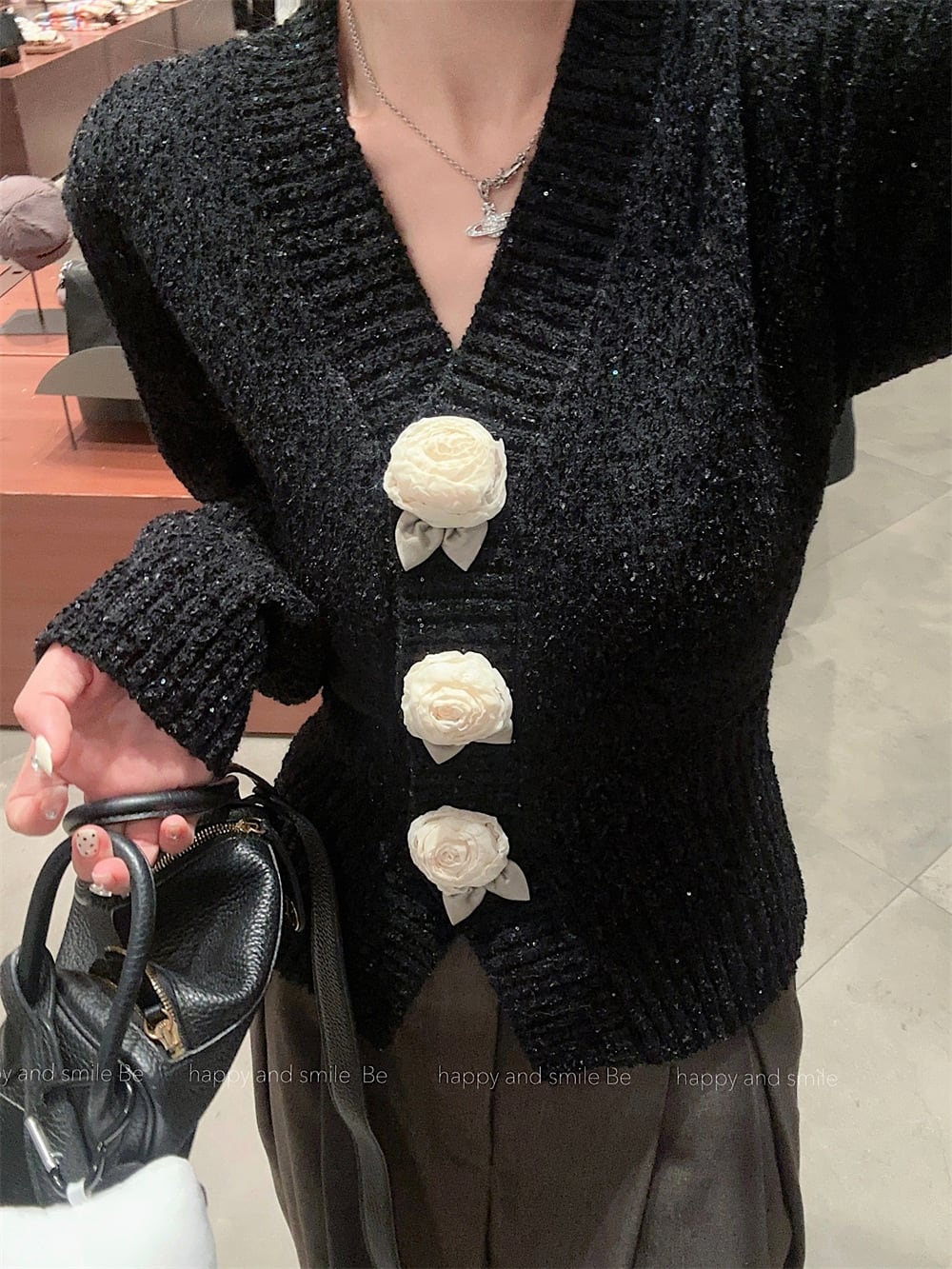 【outer】立体フラワーニットカーデ　M27668