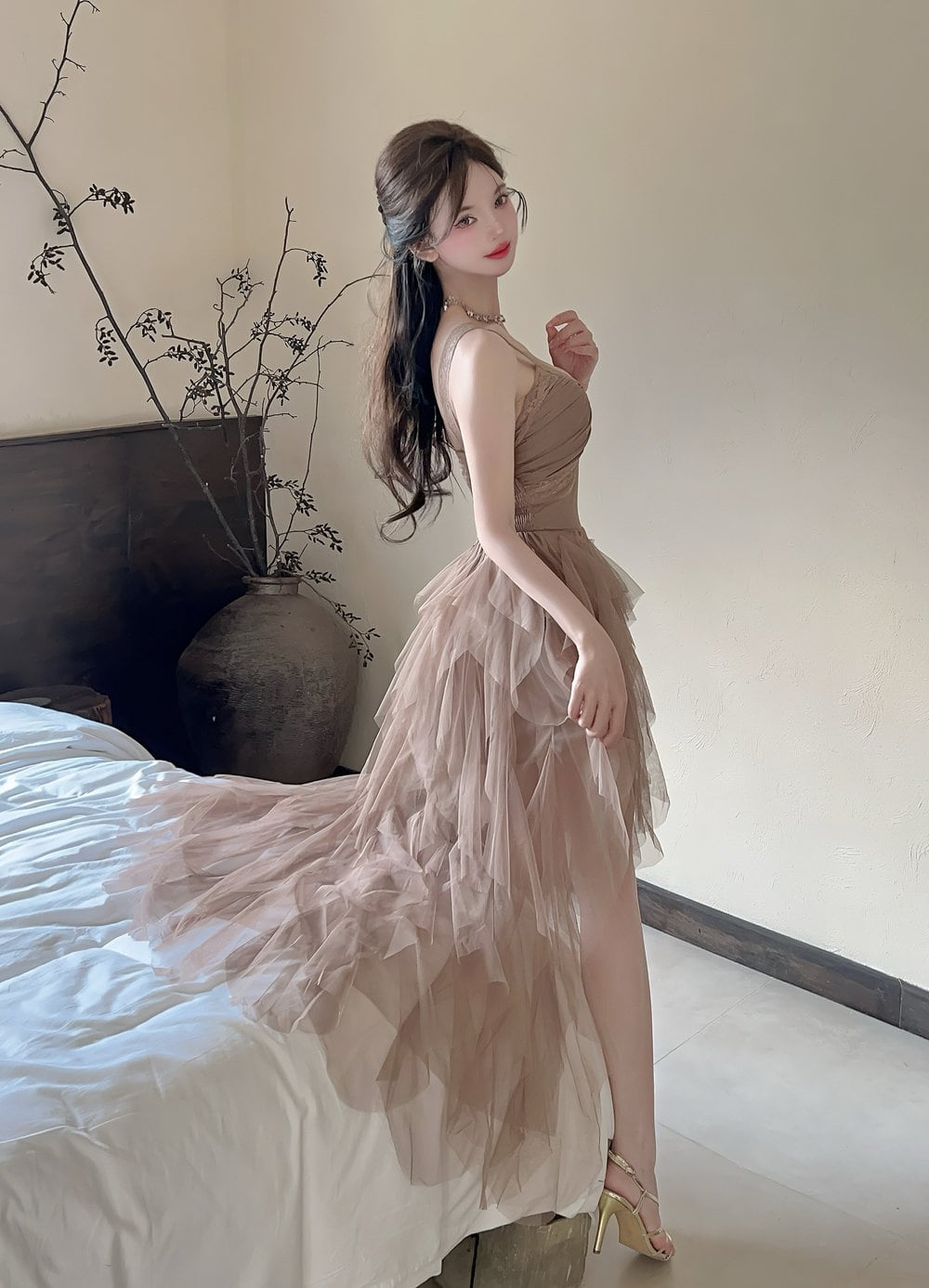 【dress】イレヘムチュールキャミワンピース Q7575
