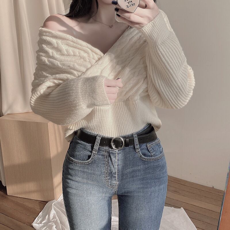 【tops】クロスVネックニットセーター　M26968