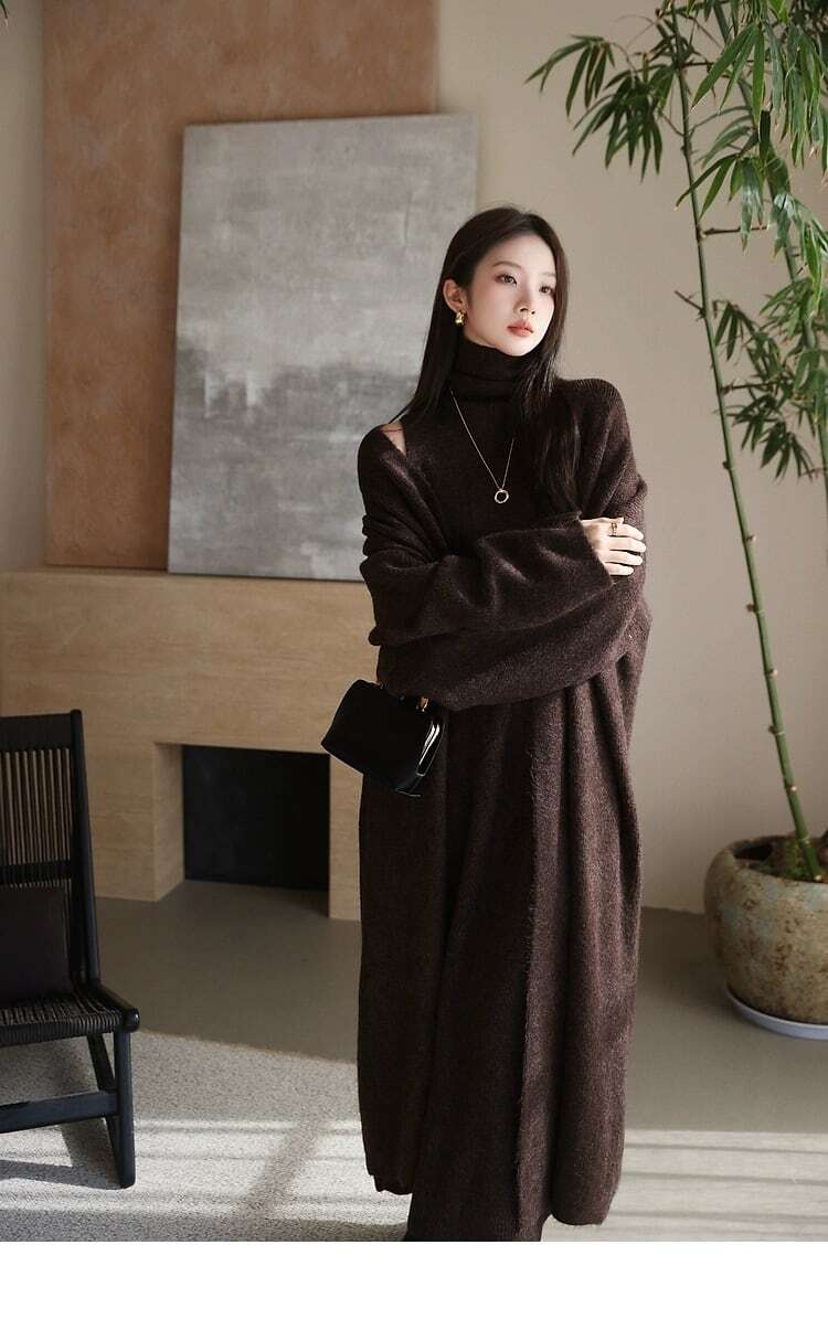 【set】ロング丈カーディガン×ハイネックベスト×スカートニット3点セット　N2743