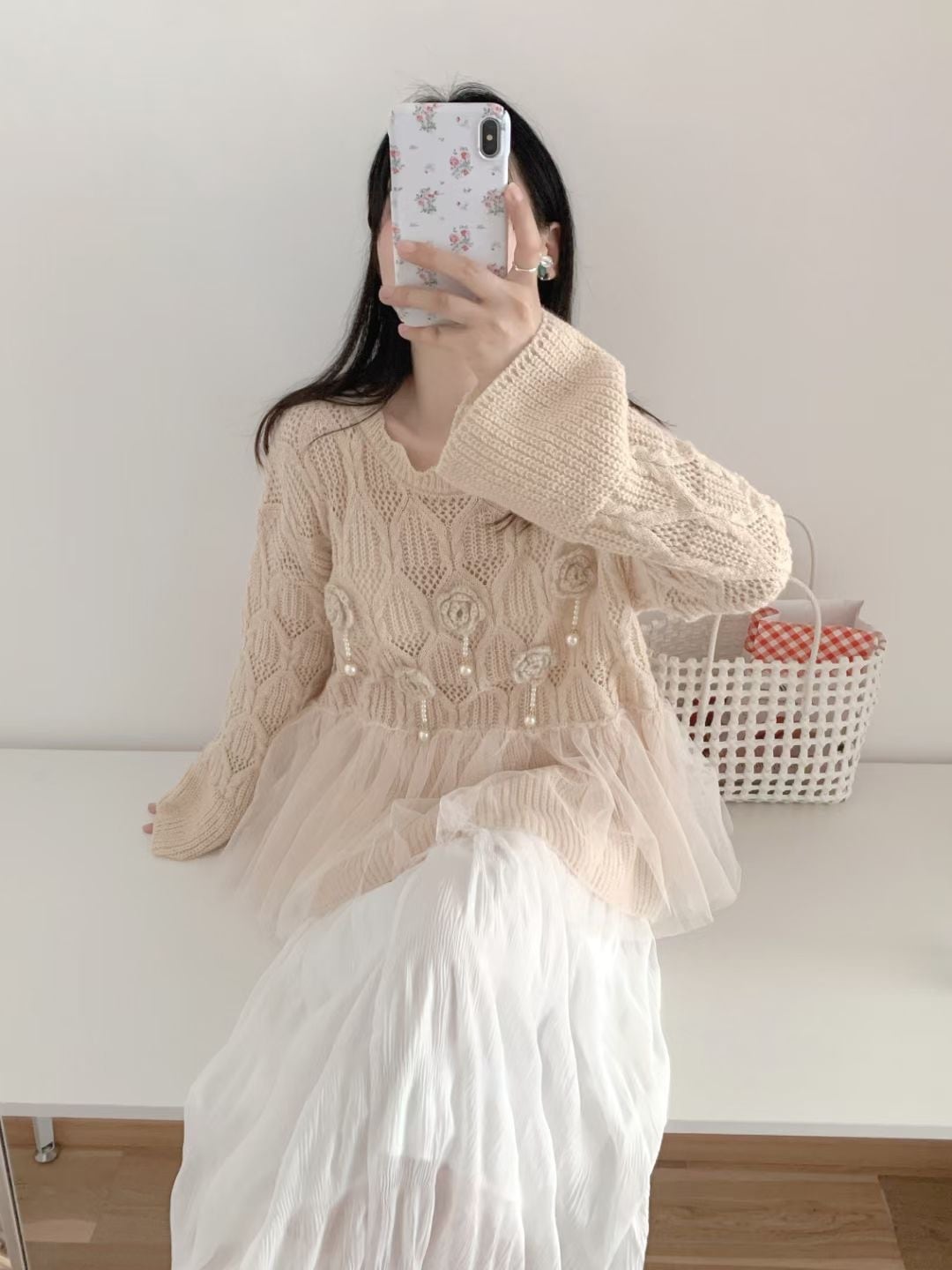 【tops】立体フラワーニットセーター　M25778