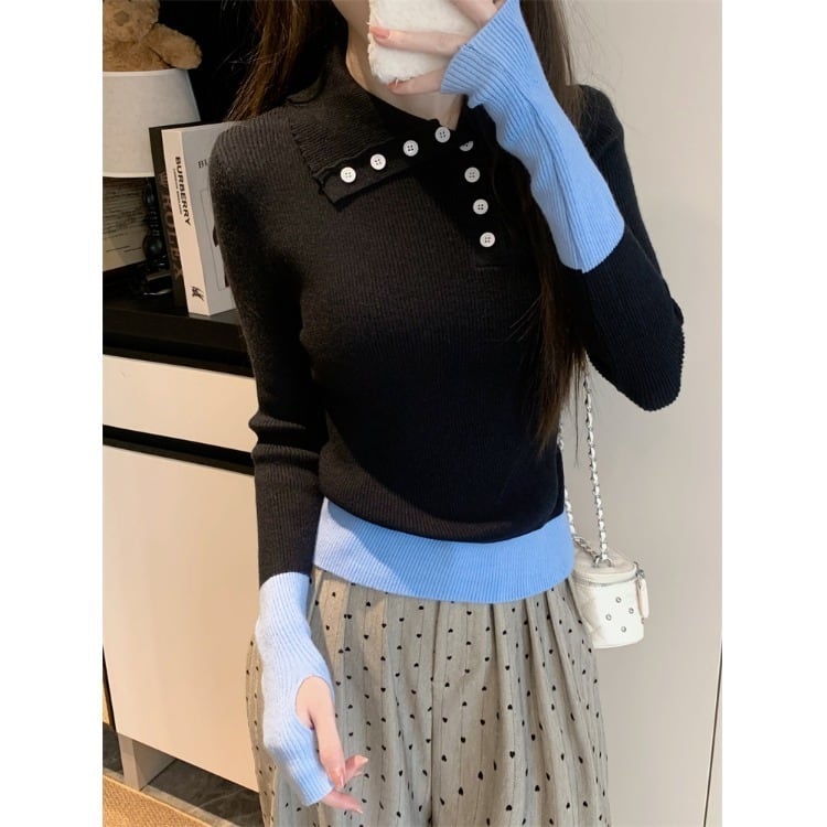 【tops】配色切り替えニットトップス　M28898