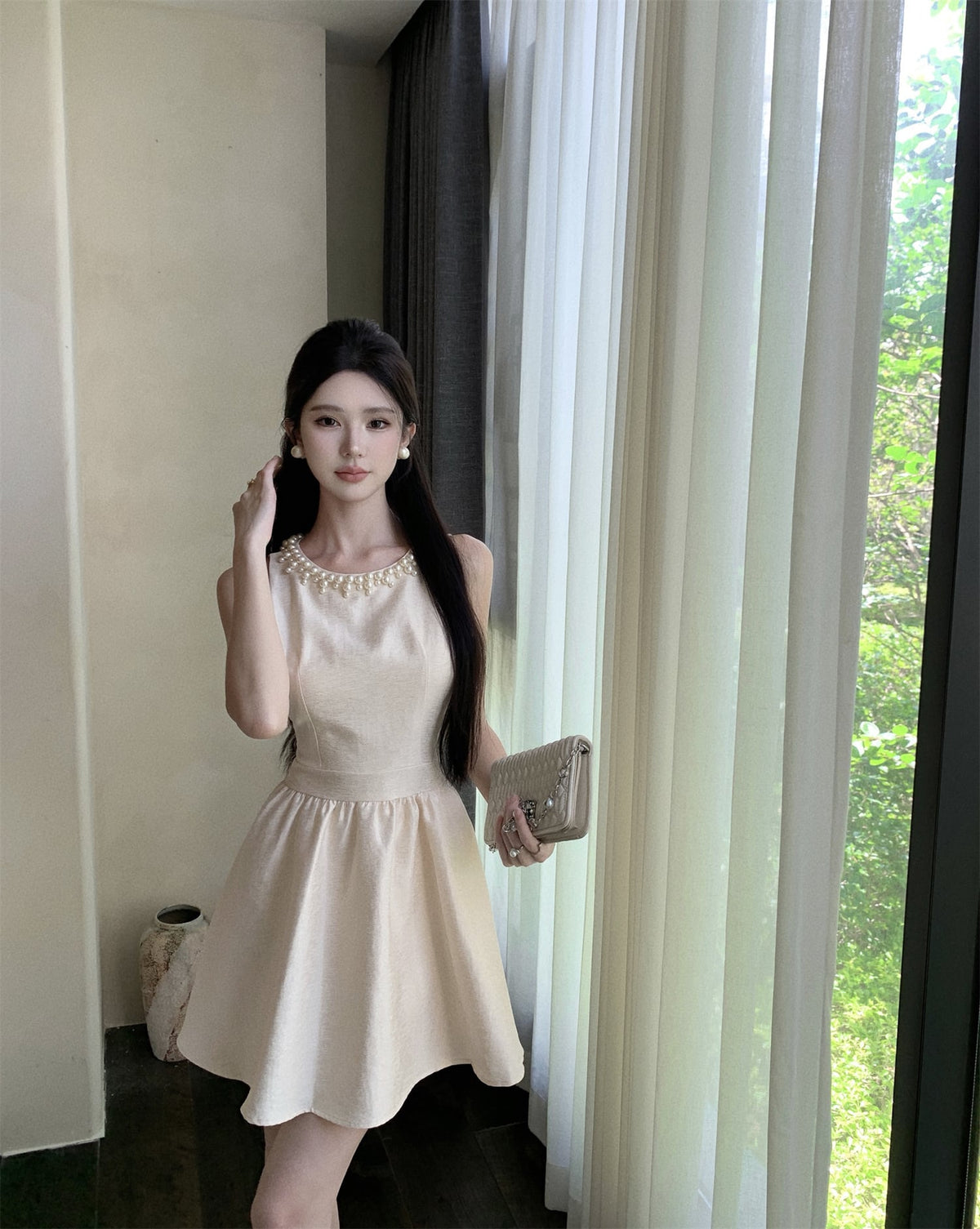 【dress】パールノースリーブワンピース　M24295