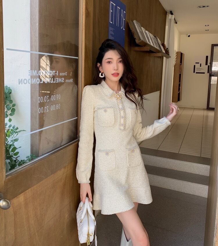 【dress】折り襟ニットワンピース　M27657