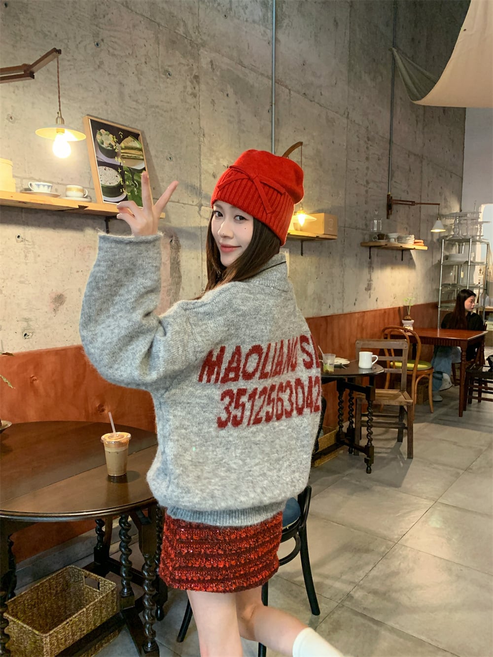 【tops】文字プリントニットセーター　M28849