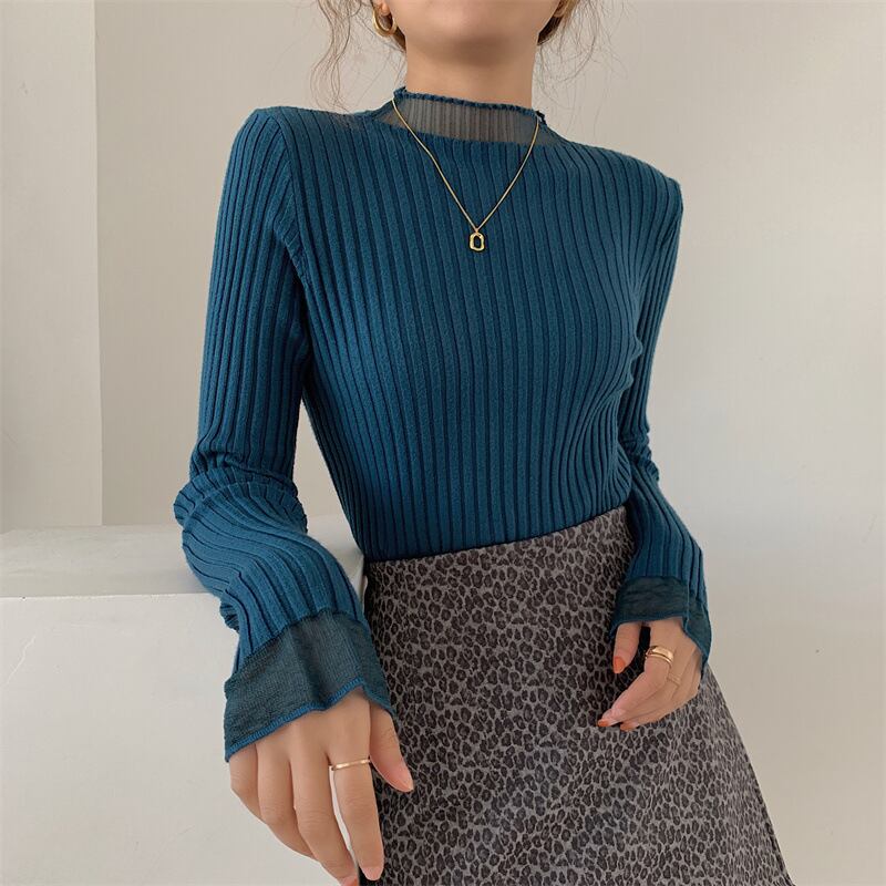【tops】チュールドッキングニットトップス　M26543