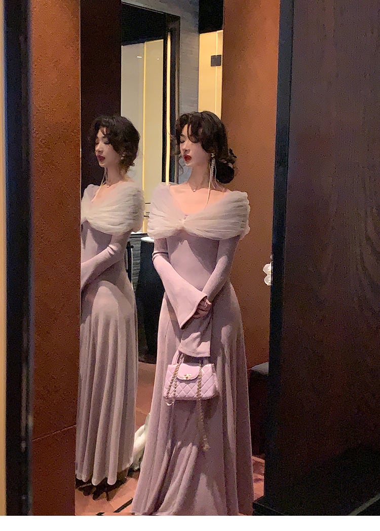 【dress】チュールドッキングニットワンピース　N3460