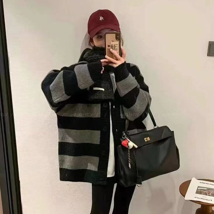 【outer】ボーダー柄ニットカーデ　M27359
