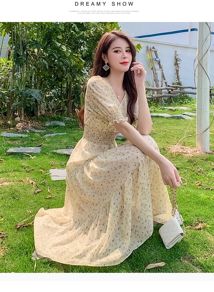 【dress】ファッションend清新！ウィートシフォン森ガール着痩せ花柄ワンピース