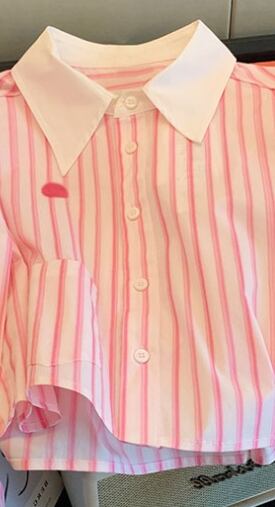 【tops】POLOネックストライプ柄ブラウスG20657