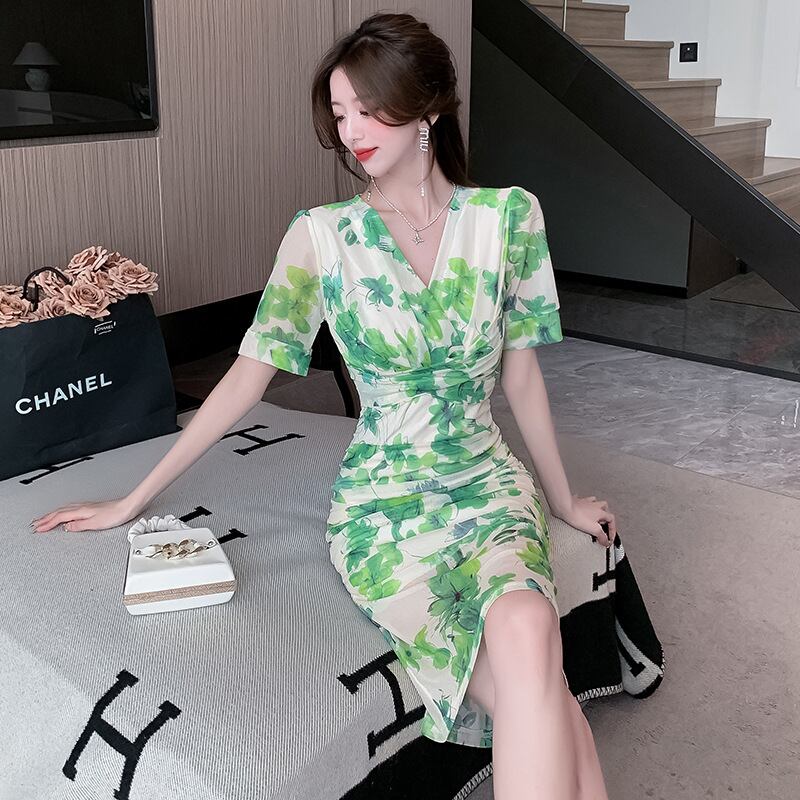 【dress】Vネック花柄ワンピース　M29597