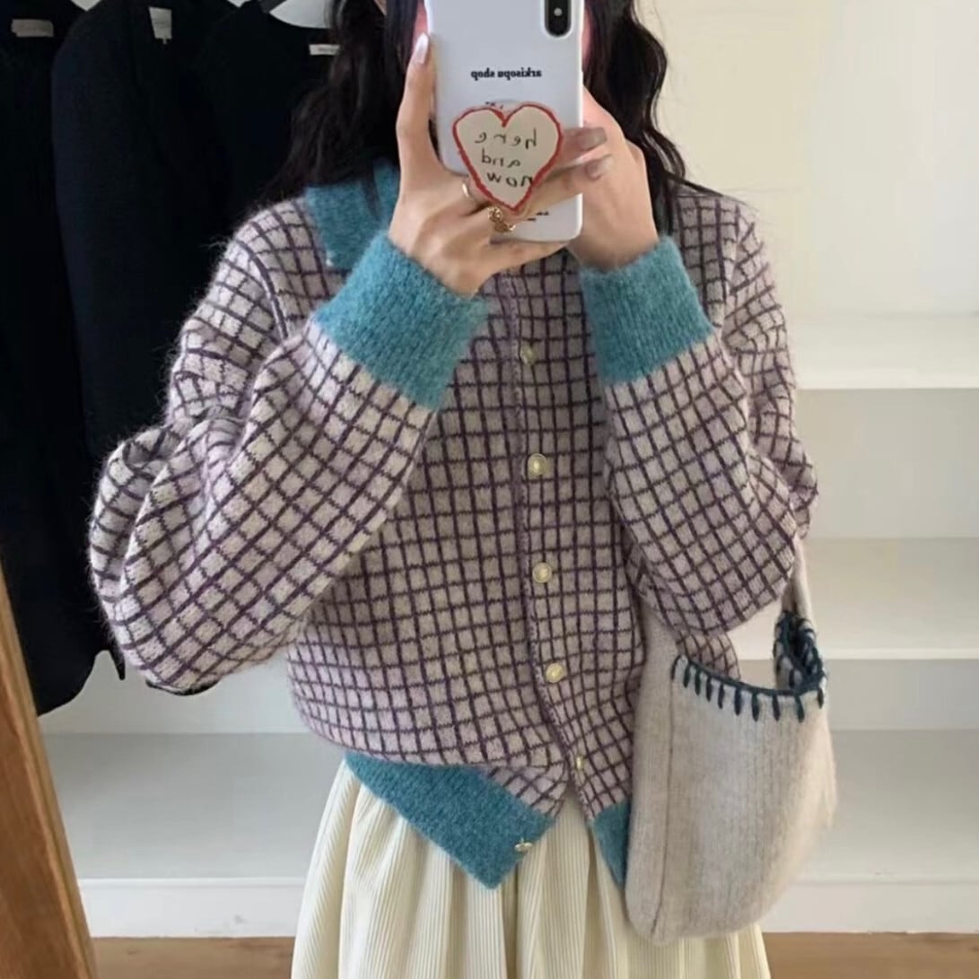 【outer】配色ニットカーデ　M28778