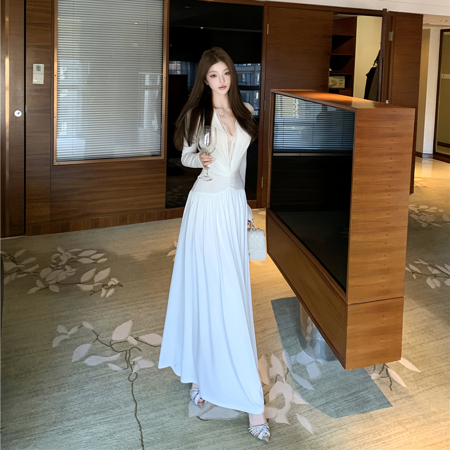 【dress】レースドッキングロングワンピース　N3432