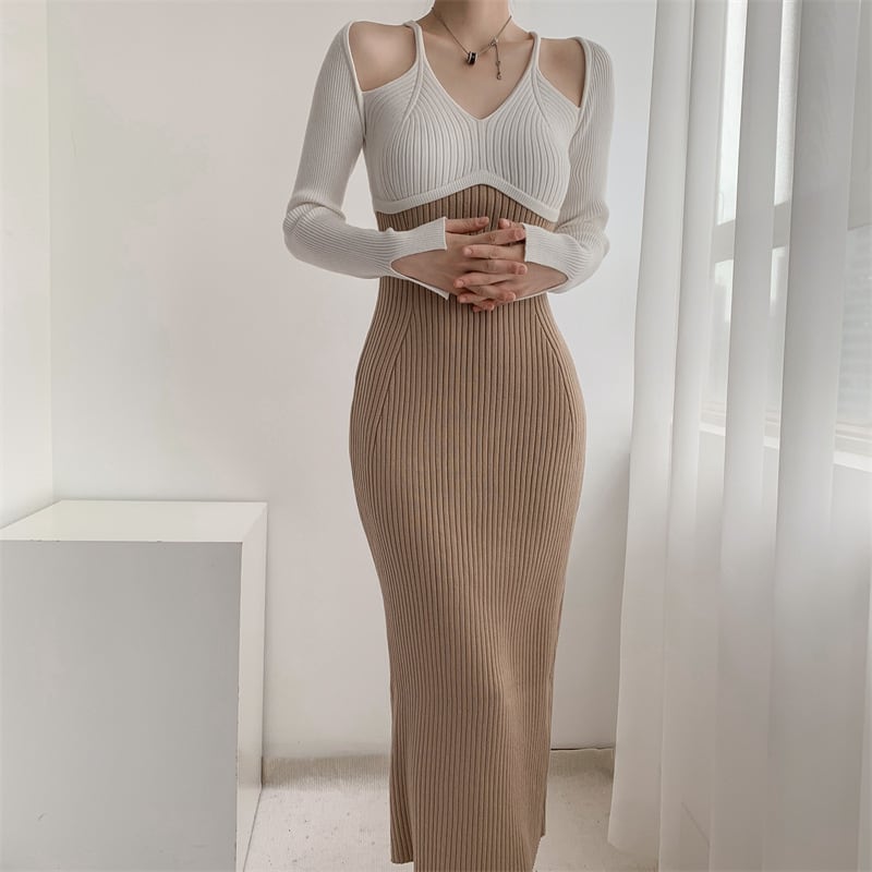 【dress】配色ニットワンピース　M25545