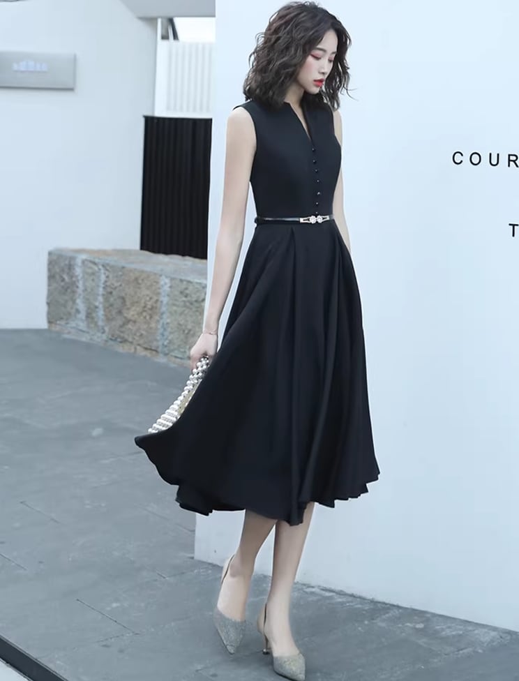 【dress】ノースリーブAラインフレアワンピース Q8438
