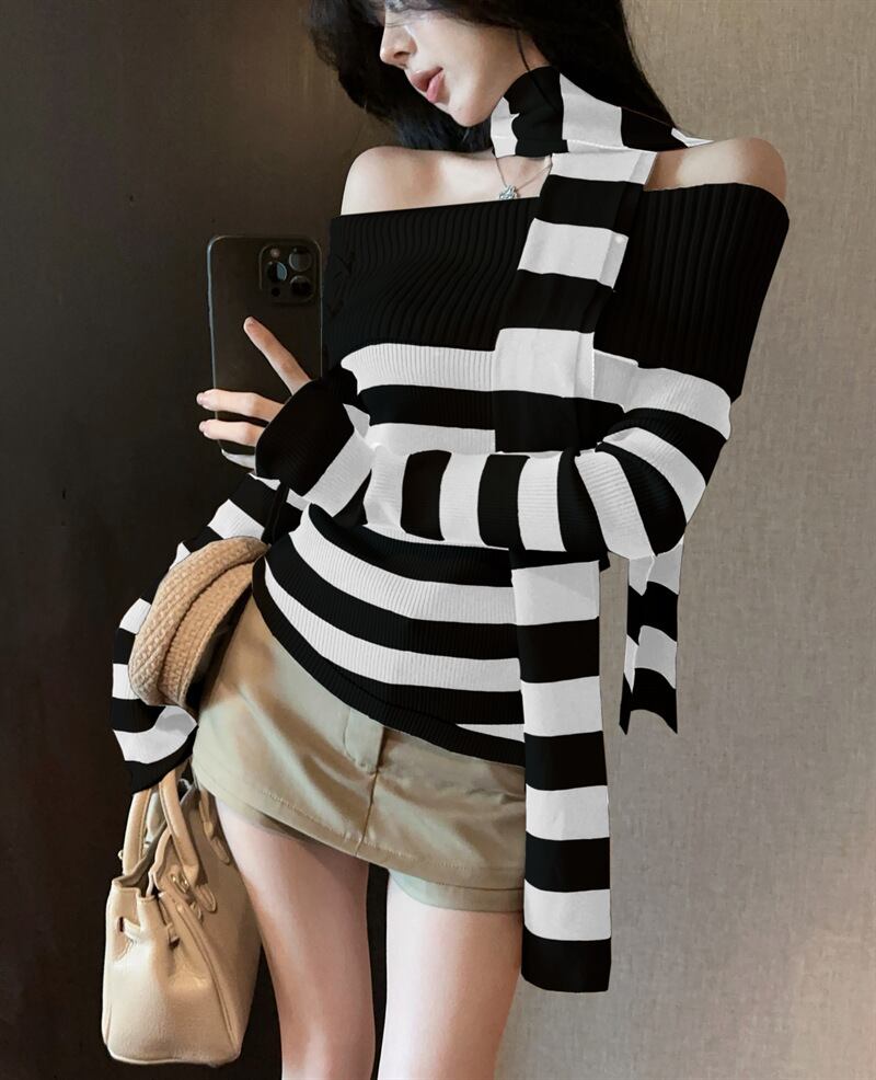 【tops】ボーダー柄ニットセーター　M27825