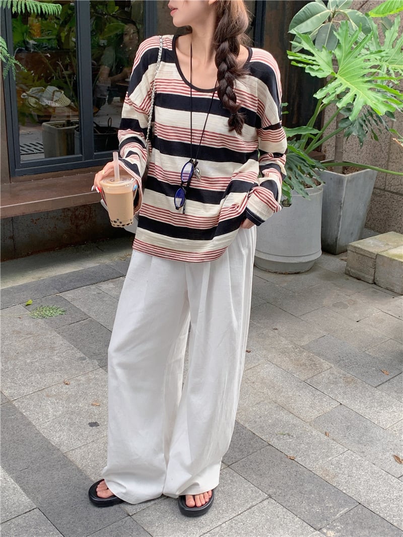 【tops】ボーダー柄長袖Tシャツ　M25169