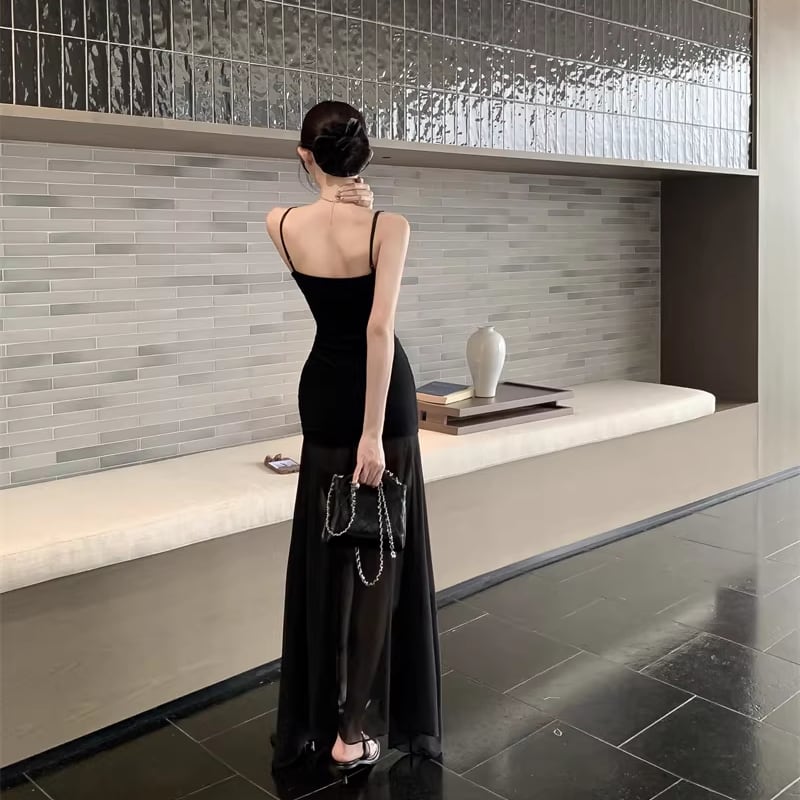 【dress】チュールドッキングロングキャミワンピース Q8154