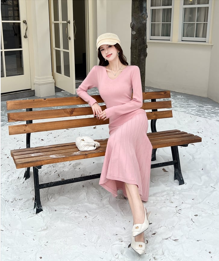 【dress】ニットマーメイドワンピース Q7673