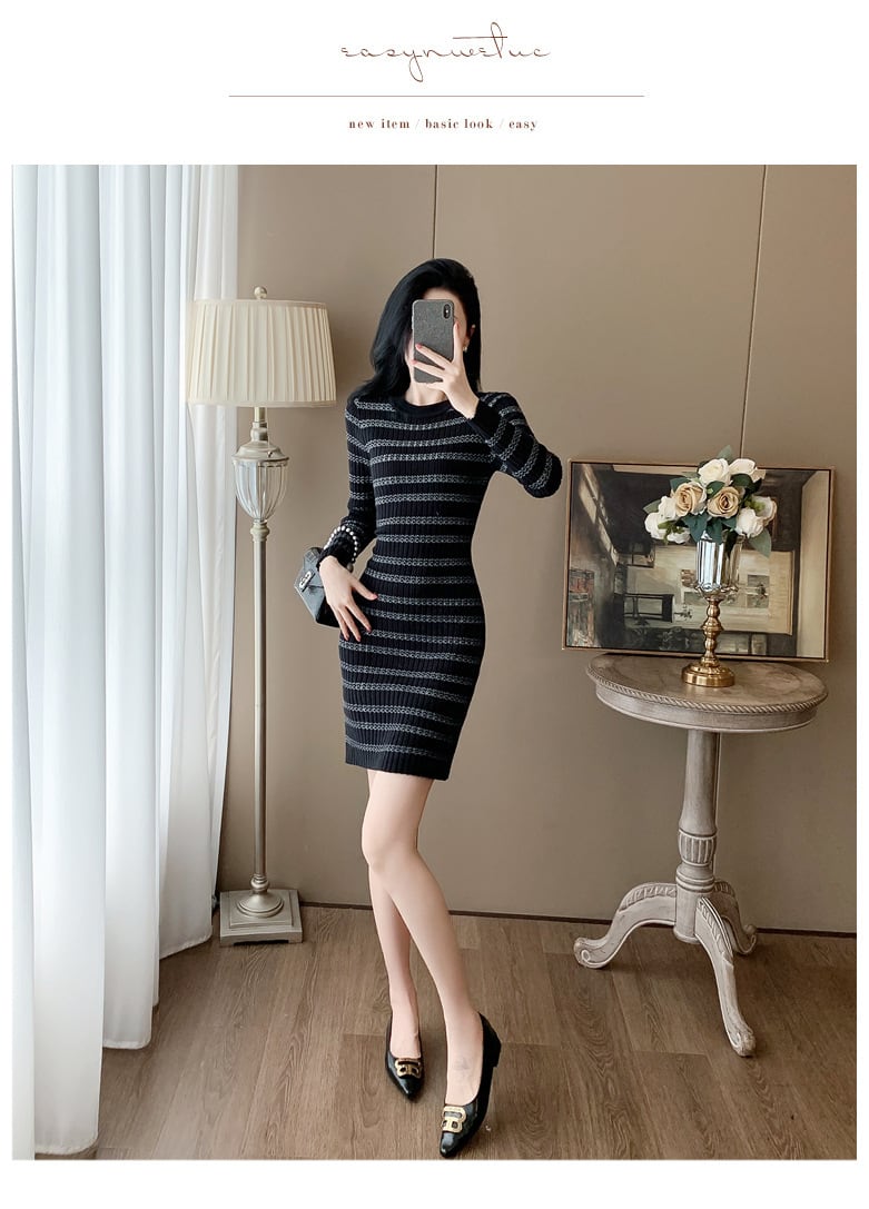 【dress】ボーダー柄ニットワンピース　M25370