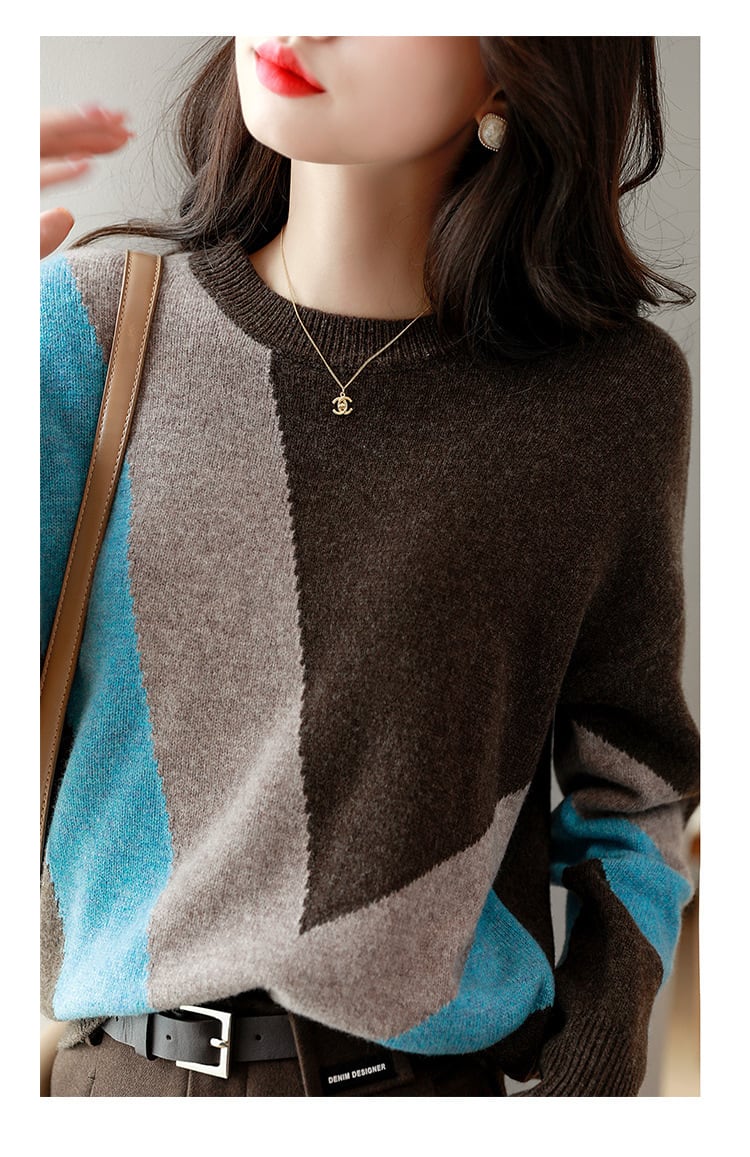 【tops】配色ニットセーター　M25417