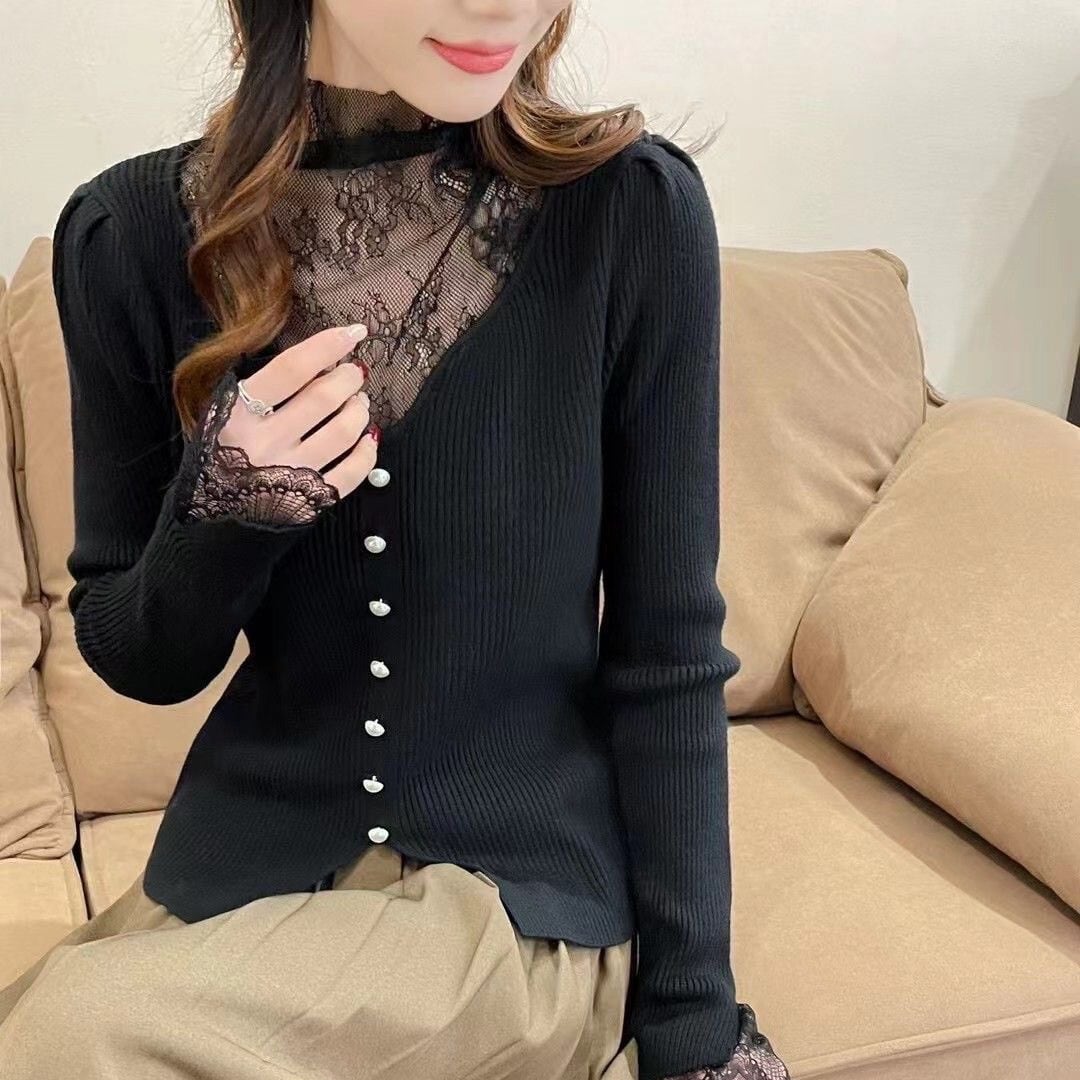 【tops】レースドッキングニットトップス　M28047