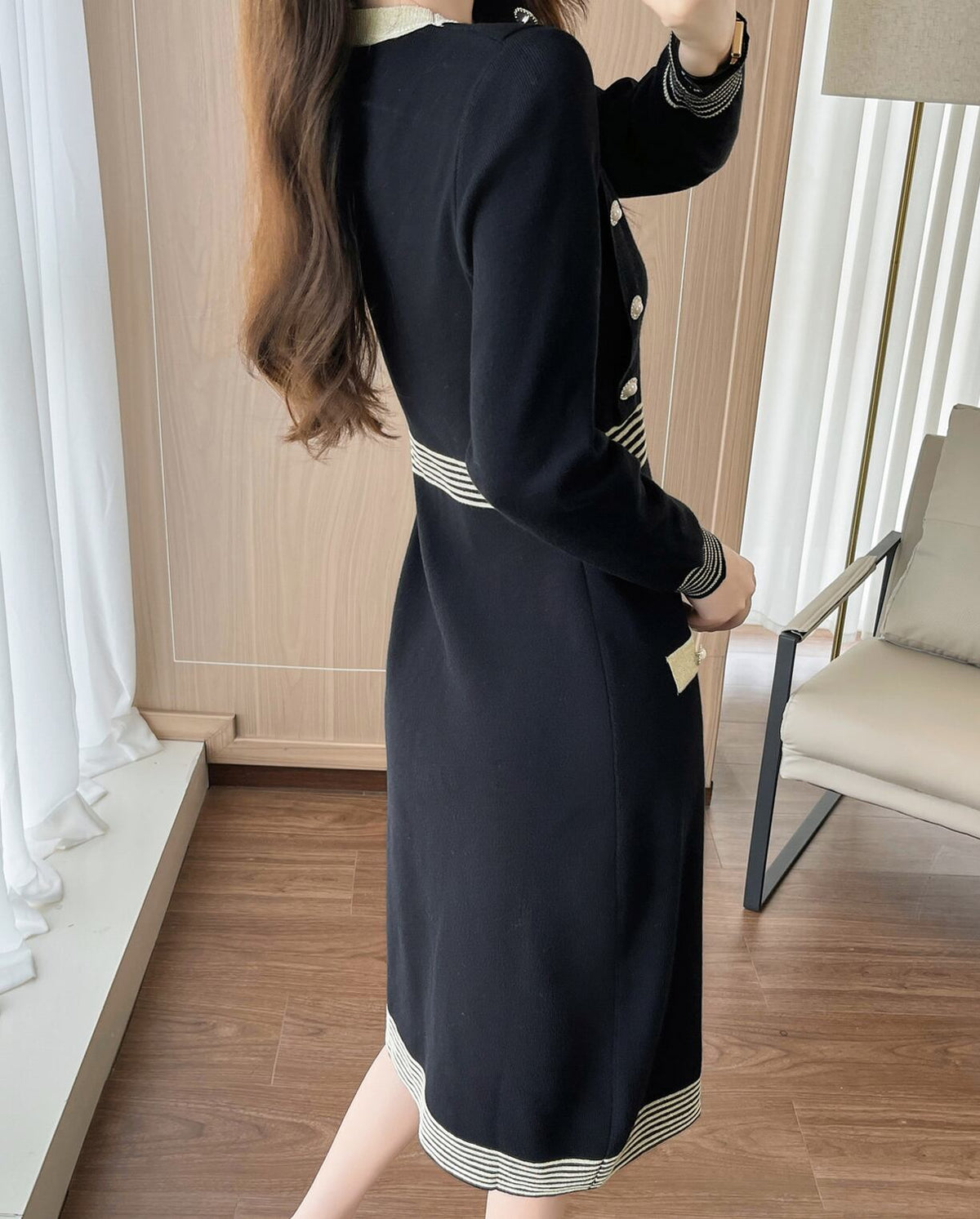 【dress】ボーダー柄ニットワンピース Q7299