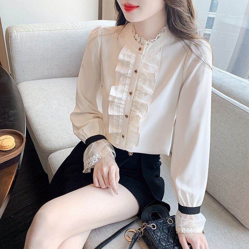 【tops】レース切り替えシャツトップス　M29092