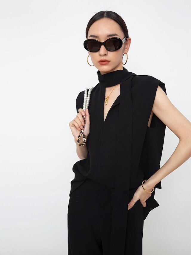 【set】ノースリーブタンクトップ+ガウチョパンツセットアップF7319