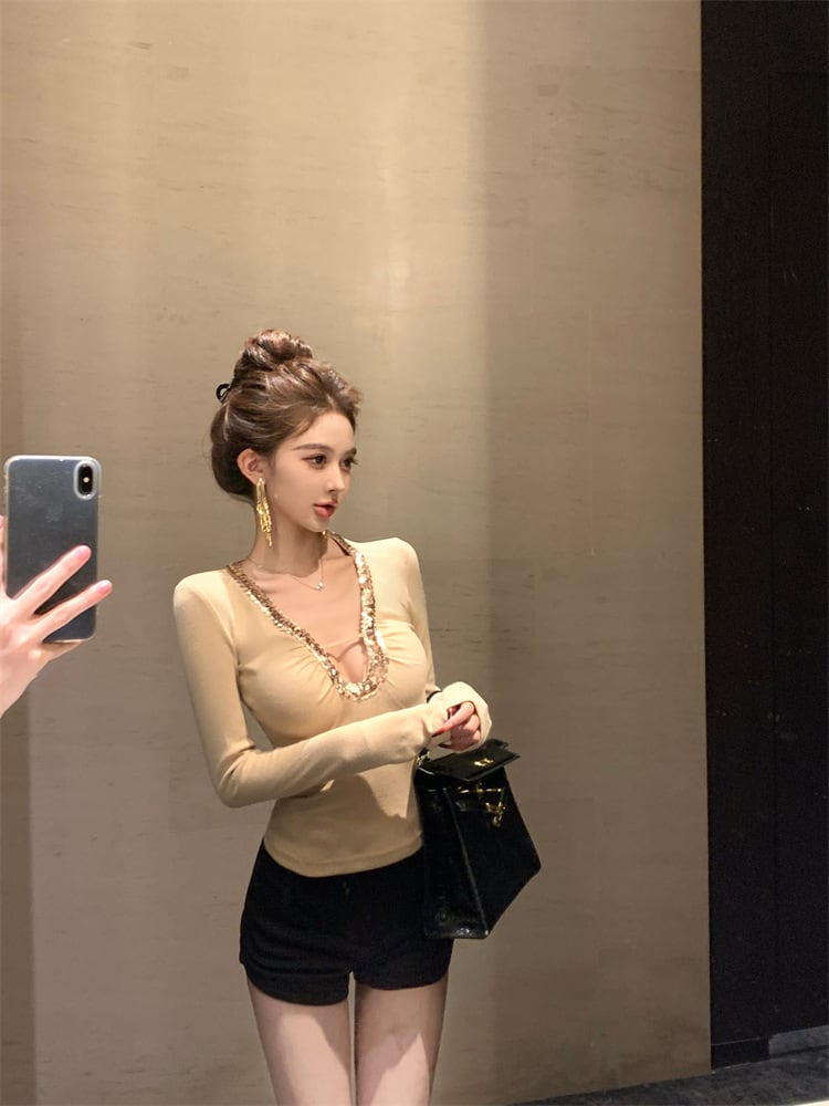 【tops】スパンコール長袖トップス　M29322
