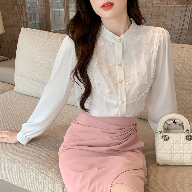 【tops】パールシャツトップス　M29377