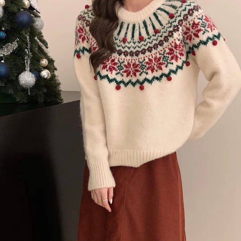 【tops】ジャカードニットセーター　M27136