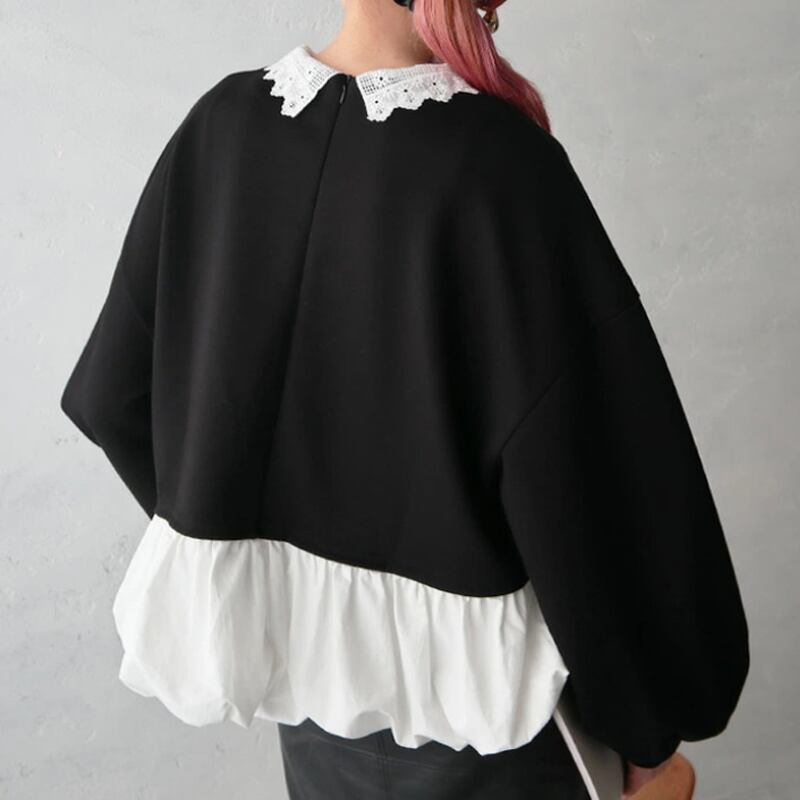 【tops】レースドッキングペプラムブラウス Q7074