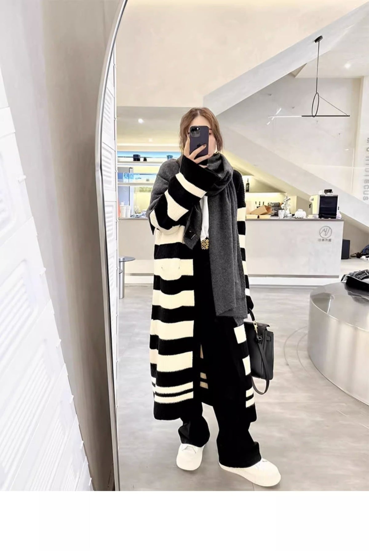 【outer】ボーダー柄ロング丈ニットカーデ　M25902